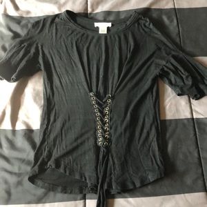Black lace up blouse